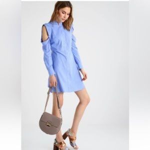 BCBG Jessee cold shoulder cutout blue shirt dress